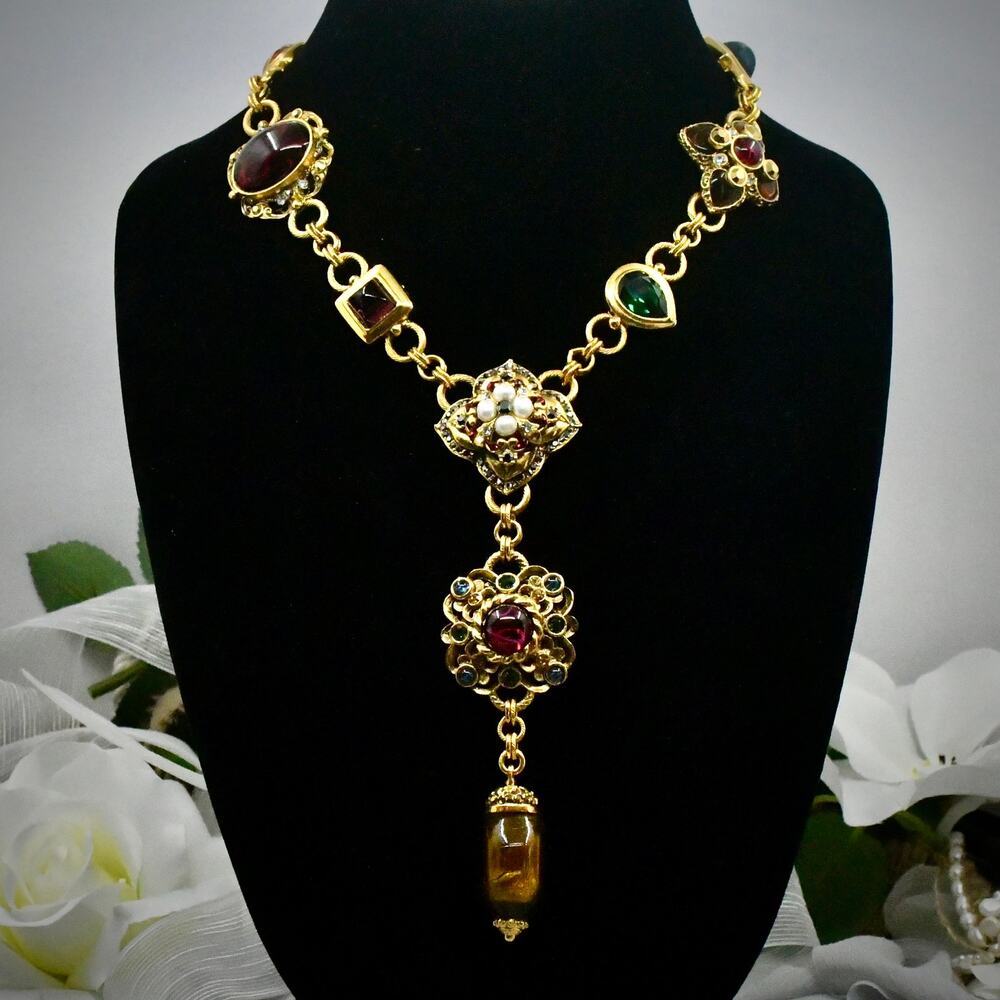 Jose & Maria Barrera Heavy Runway 24K GP Drop Statement Necklace 173.5g VTG